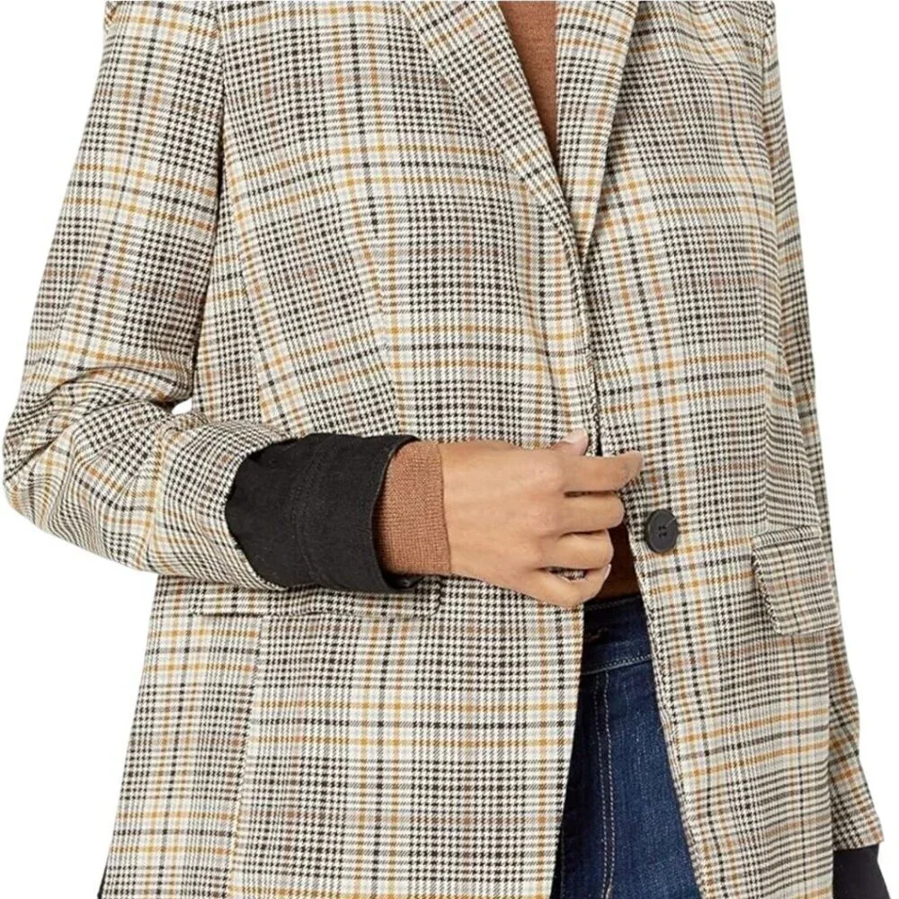 J. Jill Mendocino Plaid Blazer Tigers Eye One Button Closure Lightweight Size M